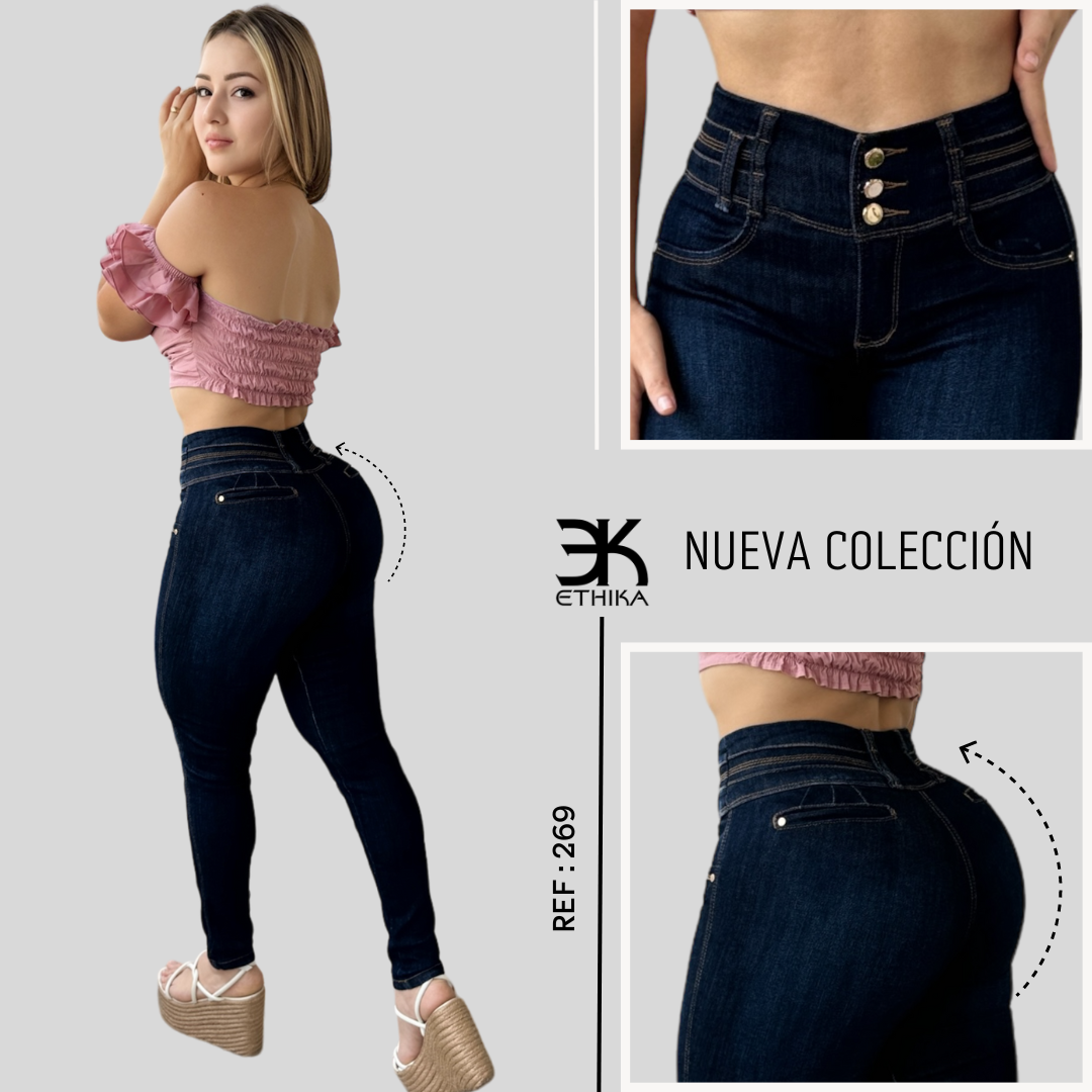 JEANS DAMA 3 BOTONES TIRO ALTO RF:269