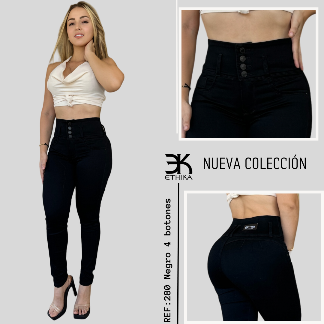 JEANS LEVANTA COLA 4 BOTONES NEGRO RF:280