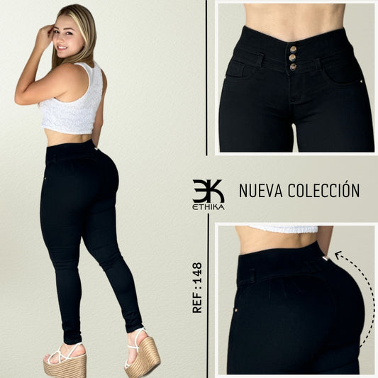 JEANS DAMA NEGRO DE 3 BOTONES SIN BOLSILLO RF:148