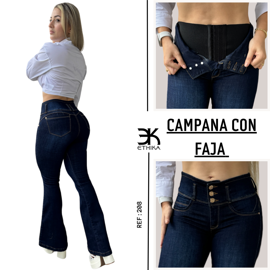 JEANS BOTA CAMPANA CON FAJA 3 BOTONES  REF:208