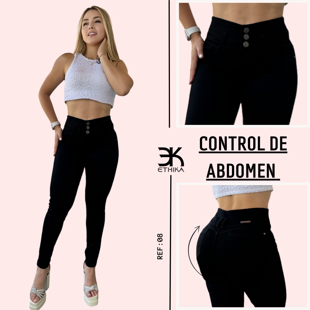 JEANS NEGRO 3 BOTONES LEVANTA COLA REF:008