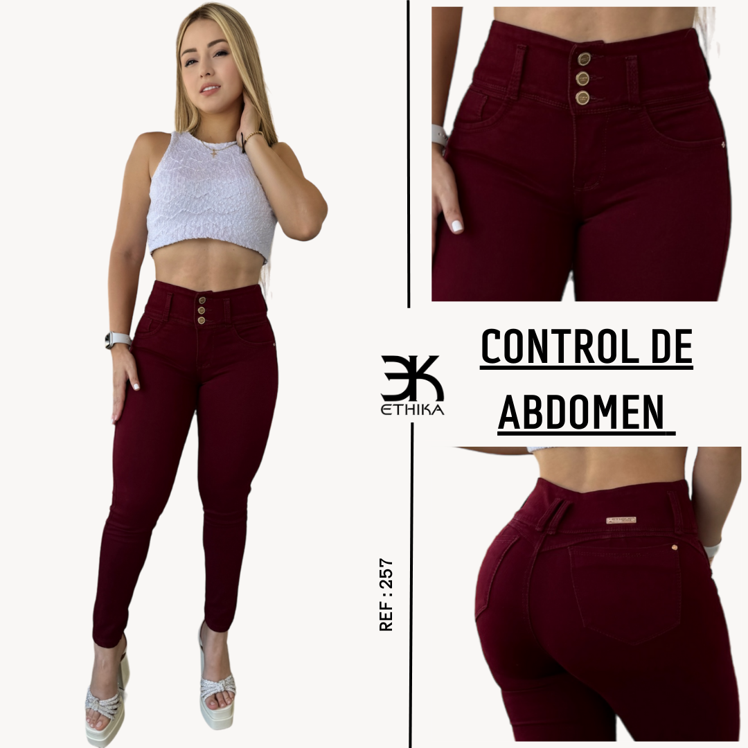 JEANS DAMA VINOTINTO DE 3 BOTONES RF:257